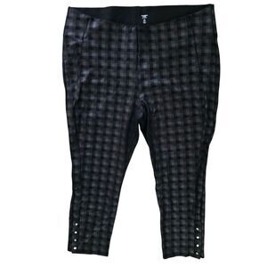 Nygard Luxe Slims Size 3X Gray Black Metallic Pull-On Ankle Leggings Metal Snaps